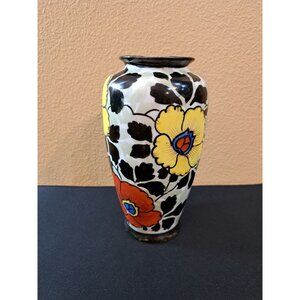Vintage Japanese Ceramic Vase With Hand-Painted Floral Design Stamped TA